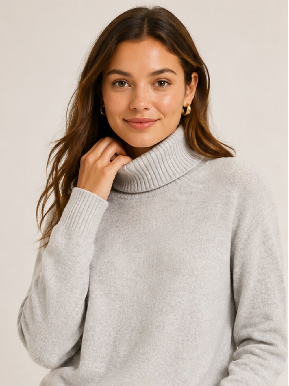 100% Cashmere  Lord & Taylor Turtleneck Sweater Gray Ribbed Women's Size L